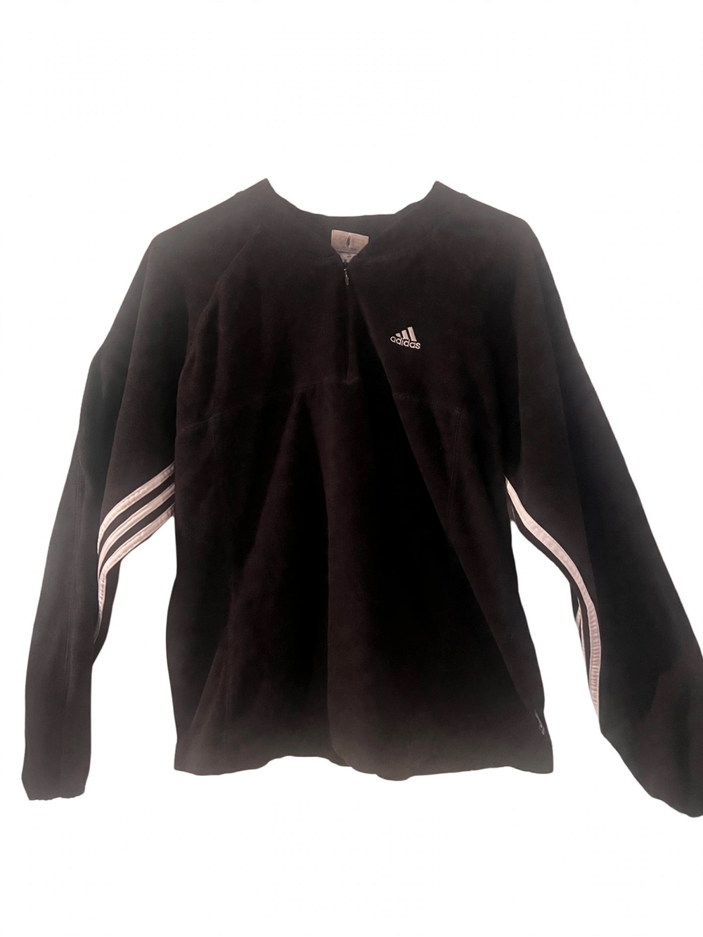 Adidas Black Fleece V-Neck Quarter-Zip Sweater White Stripes Athletic Wear XL